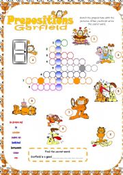 Prepositions crossword with Garfield