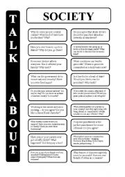 English Worksheet: Society - 18 conversation cards - upper-intermediate level (editable)