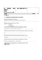 English Worksheet: Mid term 2 test  for 1st formers 