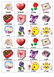 English Worksheet: Valentines Day Memory Game