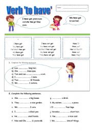 English Worksheet: Verb to have: have got / has got