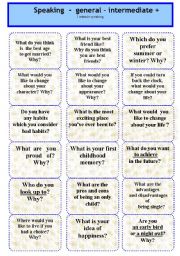 Speaking cards - Intermediate plus. Varieties. - ESL worksheet by bea228