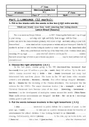 English Worksheet: Test for Bac students