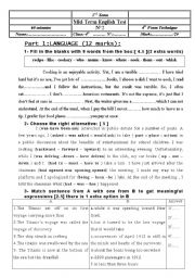 English Worksheet: Test for Bac students