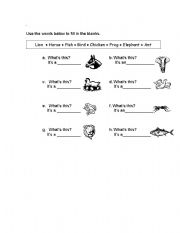 English worksheet: animals