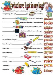 English Worksheet: What have I got in my bag?
