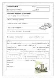 English Worksheet: HOMEWORK TEST PAST SIMPLE / 2 Pages