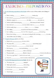 English Worksheet: EXERCISES - PREPOSITIONS