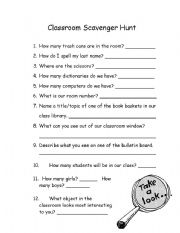 English Worksheet: Classroom Scavenger Hunt
