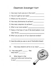 English worksheet: Classroom Scavenger Hunt