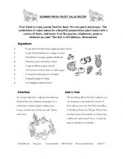 English Worksheet: Fresh fruit salad recipe