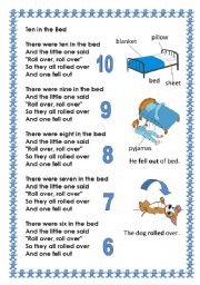 English Worksheet: Counting song: Ten in the Bed