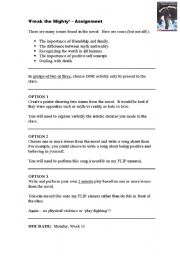 English Worksheet: Freak the Mighty Creative Worksheet