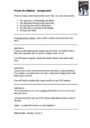 English worksheet: Freak the Mighty Creative Worksheet