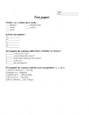 English worksheet: Test paper