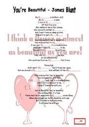 English Worksheet: You re beautiful -James Blunt  + KEY