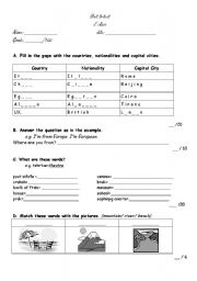 English worksheet: test-places in a town-countries-nationalities