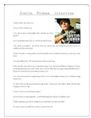 English worksheet: Justin Bieber interveiw