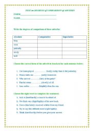 English Worksheet: Test on degrees of comparison of adverbs