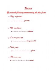 English worksheet: verb to be