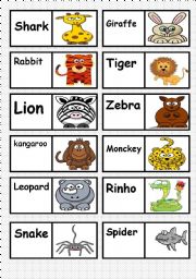 English Worksheet: ANIMALS DOMINO. FULLY EDITABLE AS YOU TEACH OR LIKE   ( 2/3 )