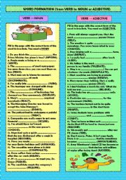 English Worksheet: Word formation (from verb to noun or adjective) + key