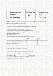English Worksheet: 8th form mid-of-term-test n2
