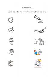English worksheet: Everyday I ... Listening activity about daily routines