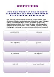 English Worksheet: Suffixes