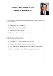 English worksheet: Obamas speech on education (questions for discussion with key)