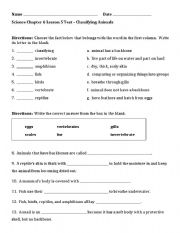 English Worksheet: 3rd Grade Classifying Animals Test