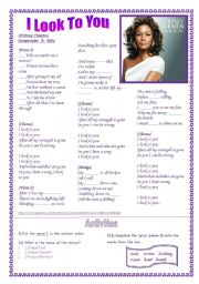 English Worksheet: I LOOK TO YOU - Whitney Houston