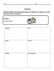 English worksheet: Exercise for Clothing