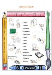 English Worksheet: classroom objects