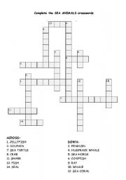 English worksheet: SEA ANIMALS CROSSWORDS