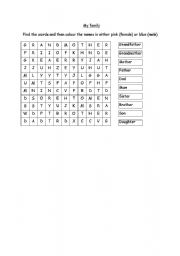 English Worksheet: My family wordsearch