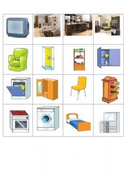 English Worksheet: house and furniture memory game