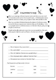 English Worksheet: Valentine Reading worksheet