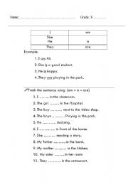 English worksheet: using am,is and are