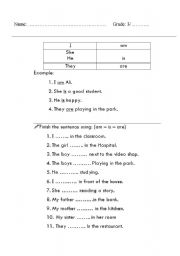 English Worksheet: using am,is and are