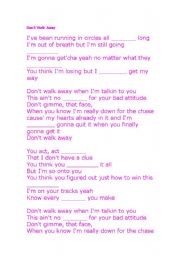 English Worksheet: DONT WALK AWAY - HANNAH MONTANA