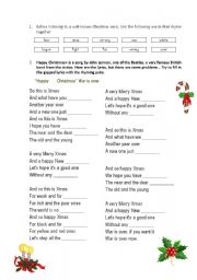 English Worksheet: John Lennon Happy Christmas War is over