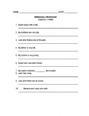 English Worksheet: Personal Pronouns