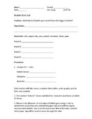 English Worksheet: Bubble Gum Lab