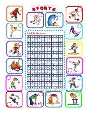 English Worksheet: -16 Sports- WORDSEARCH 