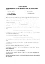 English Worksheet: Mixed future forms - a story about winning the lottery