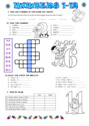English Worksheet: Numbers 1-12