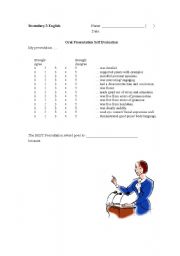 English Worksheet: Oral Self Evaluation Form