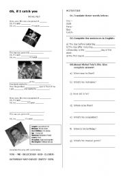 English Worksheet: SONG- IF I CATCH YOU- WITH EXERCISE