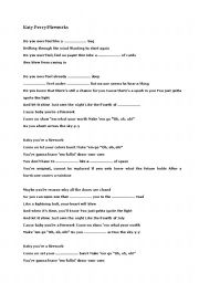 English worksheet: Katy Perry Fireworks Song Worksheet